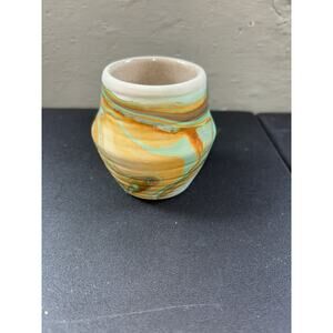 Nemadji Mini Vase Marbleized Teal Orange Brown Vtg Pottery Swirled Southwestern